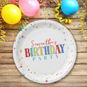 Assiettes En Carton Anniversaire Coloré Confetti Whimsical Calligraphi
