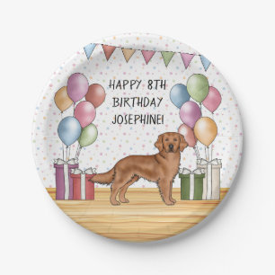 Assiettes En Carton Anniversaire Coloré Pastel Retriever Golden Rouge