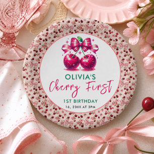 Assiettes En Carton Anniversaire Coquette Aquarelle Cerise 1 an