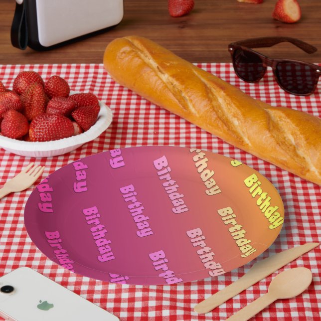 Assiettes En Carton Anniversaire (couleur rose duel) (Pique-nique)