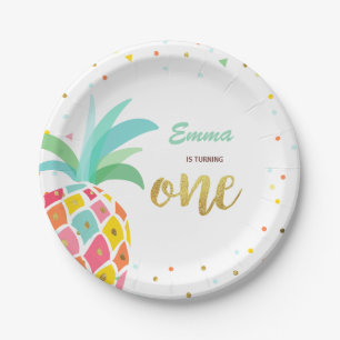 Assiettes En Carton Anniversaire d'ananas Plaques de papier Tropical L
