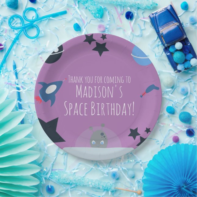 Assiettes En Carton Anniversaire dans l'espace Thème Alien Bleu (Fête)