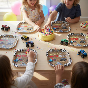 Assiettes En Carton Anniversaire de 4 ans de Monster Truck qui passe e