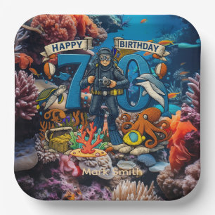 Assiettes En Carton Anniversaire de 70 ans plongée