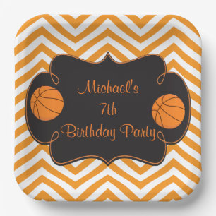 Assiettes En Carton Anniversaire de Basketball Sports Orange