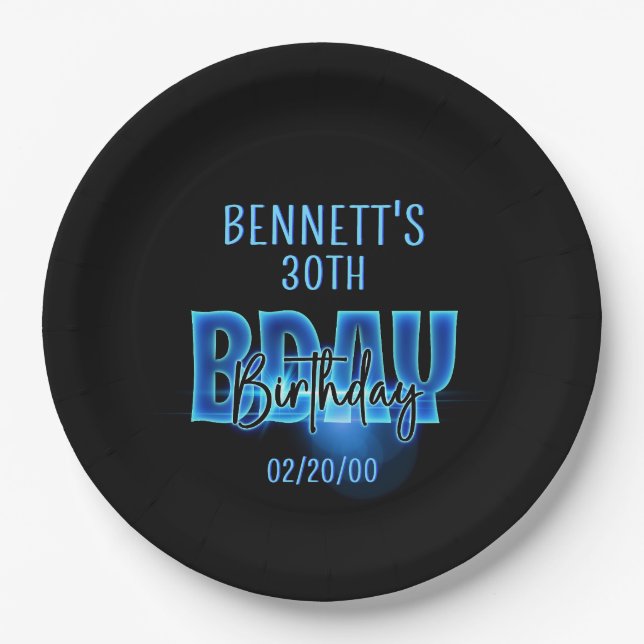 Assiettes En Carton Anniversaire de Blue Neon (Devant)