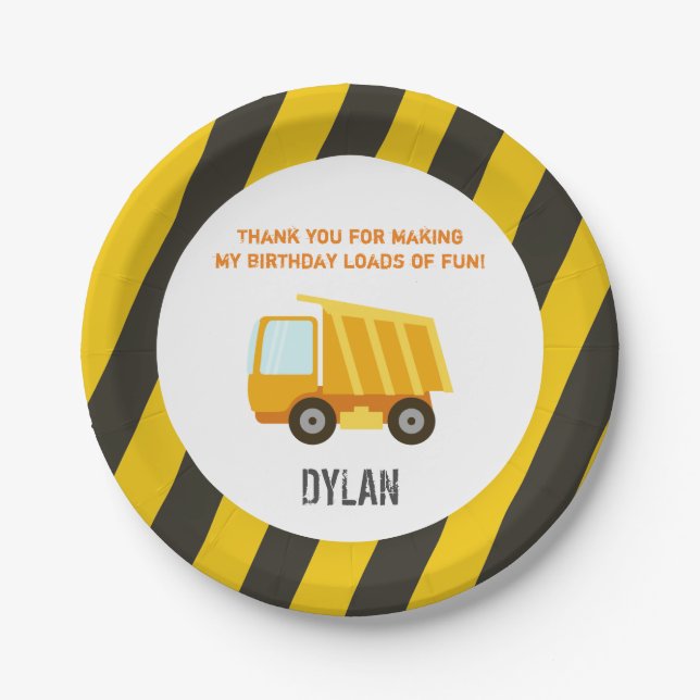 Assiettes En Carton Anniversaire de camion à benne basculante de (Devant)