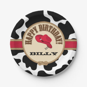 Assiettes En Carton Anniversaire de cowboy, plats personnalisables