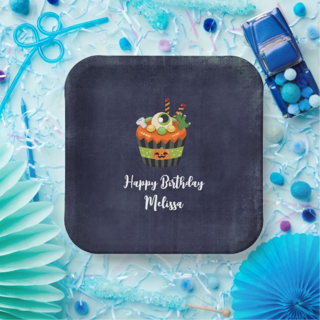 Assiettes En Carton Anniversaire de Cupcake d'Halloween mignonne et Dé (Fête)