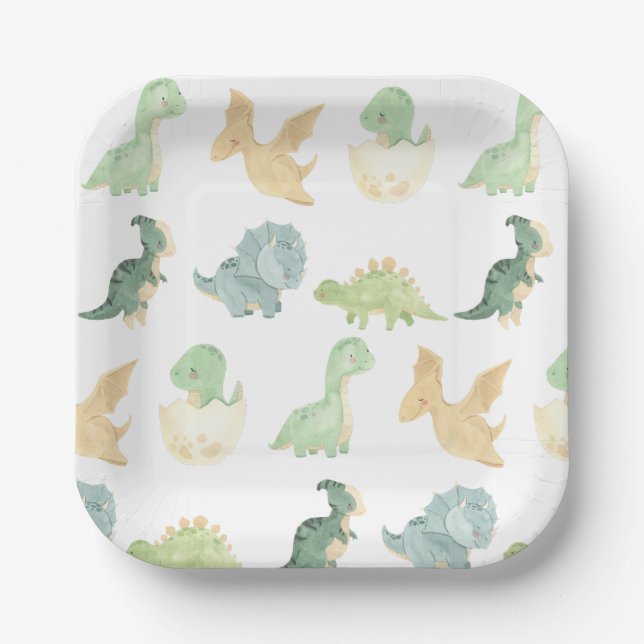 Assiettes En Carton Anniversaire de Cute Dino (Recto)
