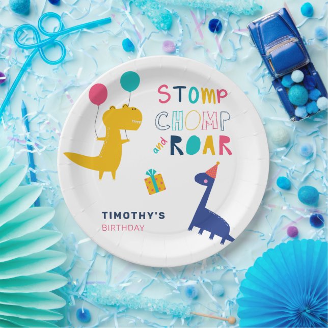 Assiettes En Carton Anniversaire de Cute Dinosaur Merci de Stomping pa (Fête)