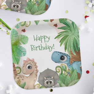Assiettes En Carton Anniversaire de dinosaure pour enfants