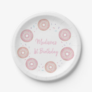 Assiettes En Carton Anniversaire de Donut Pastel Rose