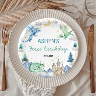 Assiettes En Carton Anniversaire de Dragon Aquarelle Mignon