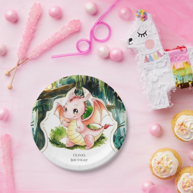 Assiettes En Carton Anniversaire de Dragon Simple Enchanted (Fête)