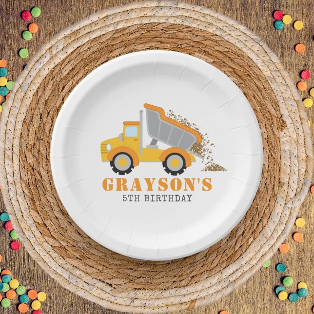 Assiettes En Carton Anniversaire de enfant de camion de vidange de la  (Construction Zone Dump Truck Kids Birthday Paper Plates)