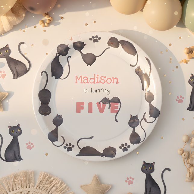 Assiettes En Carton Anniversaire de enfant de chat noir (Créateur téléchargé)