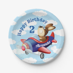 Assiettes En Carton Anniversaire de enfant de Dog Flying Airplane