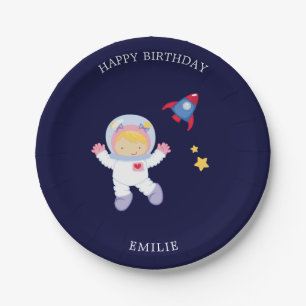 Assiettes En Carton Anniversaire de enfant de fille d'astronaute