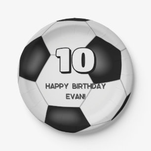 Assiettes En Carton anniversaire de enfant de football noir blanc