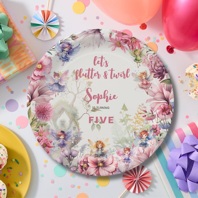 Assiettes En Carton Anniversaire de enfant de jardin de fées florales (Créateur téléchargé)