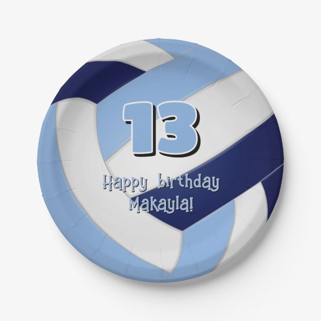 Assiettes En Carton anniversaire de enfant de volley-ball bleu bleu ma (Devant)