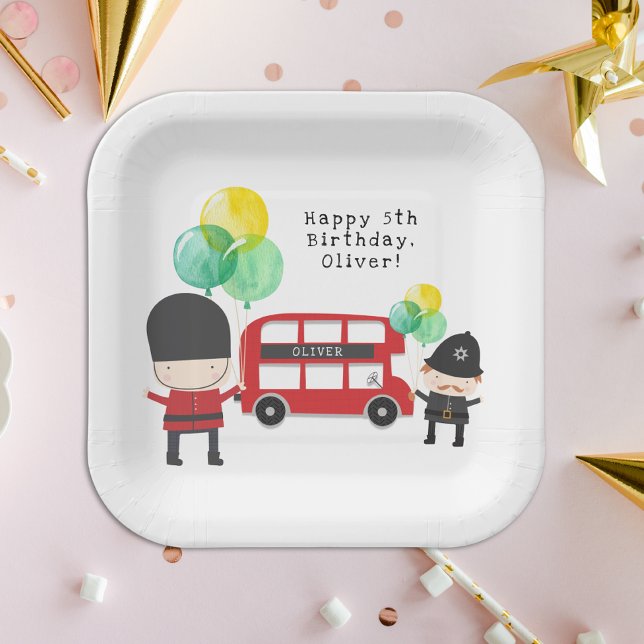 Assiettes En Carton Anniversaire de enfant du thème du bus de Londres  (Créateur téléchargé)