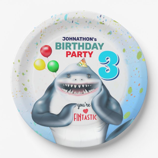 Assiettes En Carton Anniversaire de enfant Fintastic Shark (Devant)