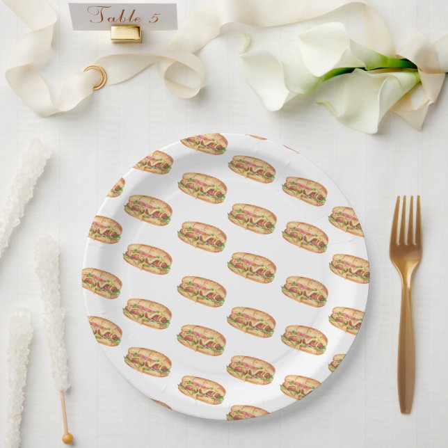 Assiettes En Carton Anniversaire de enfant Hot Dog Watercolor (Mariage)