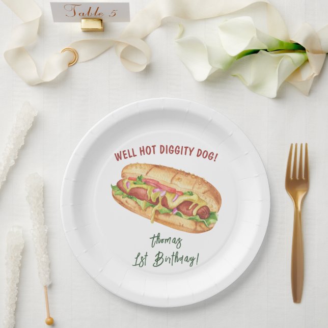 Assiettes En Carton Anniversaire de enfant Hot Dog Watercolor (Mariage)