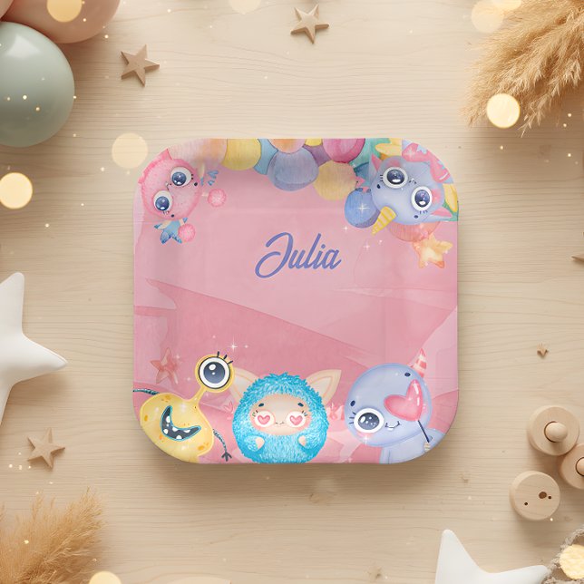 Assiettes En Carton Anniversaire de enfant mignon Little Monster (Créateur téléchargé)