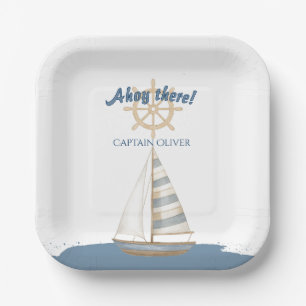 Assiettes En Carton Anniversaire de enfant nautique   Bateau bleu et b