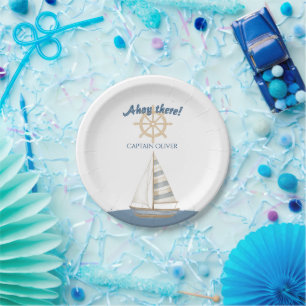 Assiettes En Carton Anniversaire de enfant nautique   Bateau bleu et b