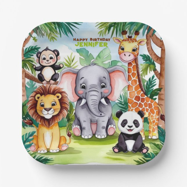 Assiettes En Carton Anniversaire de enfant Party Cute Animaux Safari J (Recto)