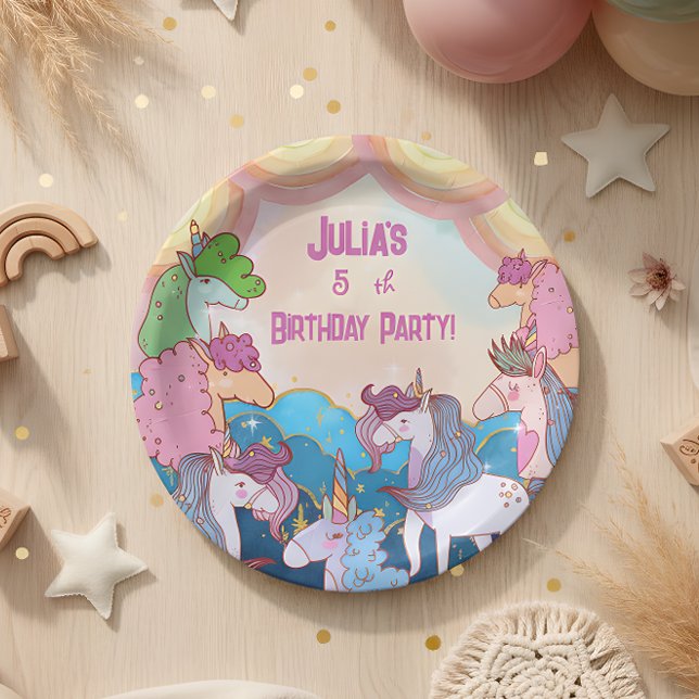 Assiettes En Carton Anniversaire de enfant Pastel Unicorn (Créateur téléchargé)