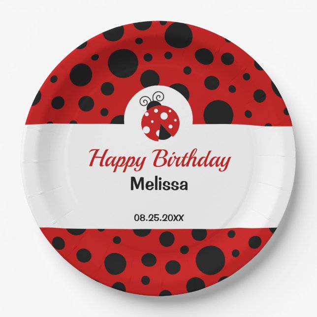 Assiettes En Carton Anniversaire de enfant Pois rouge Ladybug (Devant)