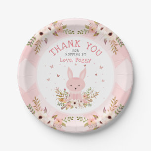 Assiettes En Carton Anniversaire de Fille de Bunny à la florale rose