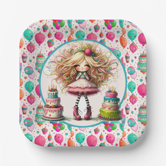 Assiettes En Carton Anniversaire de filles  (Recto)