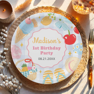 Assiettes En Carton Anniversaire de filles pastel de plage côtière