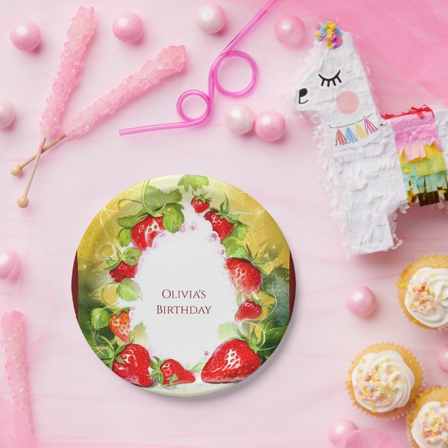 Assiettes En Carton Anniversaire de fraises colorées (Fête)
