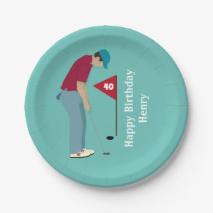 Assiettes En Carton Anniversaire de Golfer Putting