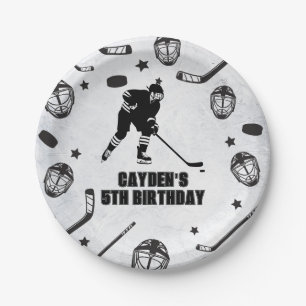 Assiettes En Carton Anniversaire de hockey noir et blanc