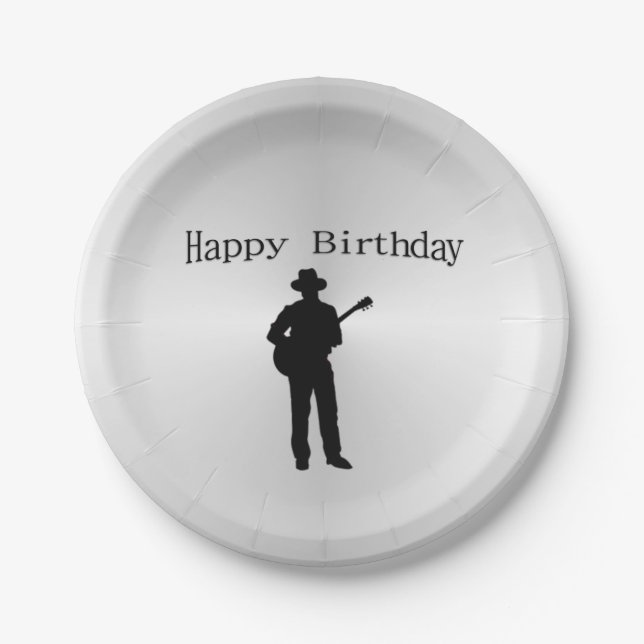 Assiettes En Carton Anniversaire de joueur de guitare joyeux (Devant)