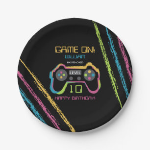 Assiettes En Carton Anniversaire de joueur de jeu vidéo de jeu pour ad