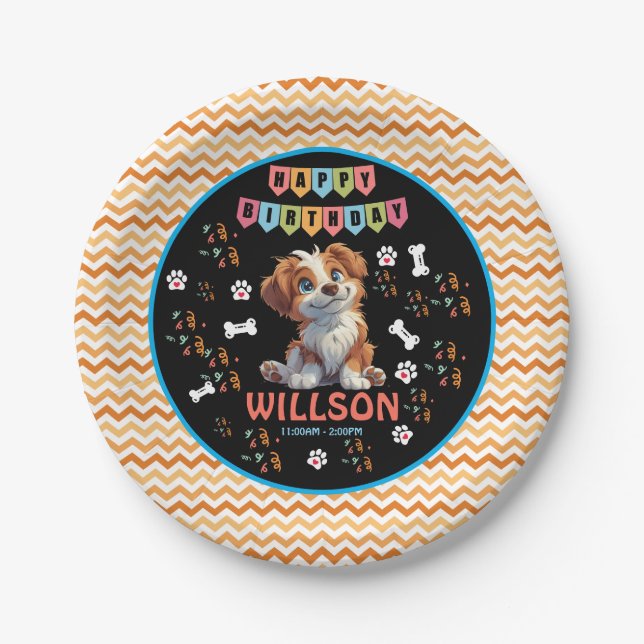 Assiettes En Carton Anniversaire de la fête des chiots | Thème de chie (Devant)