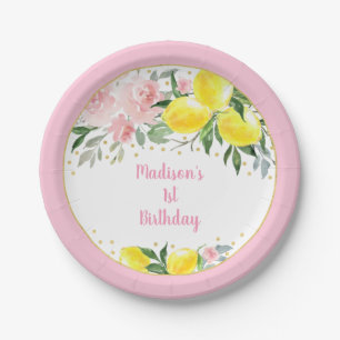 Assiettes En Carton Anniversaire de la floraison d'or rose limonade Su
