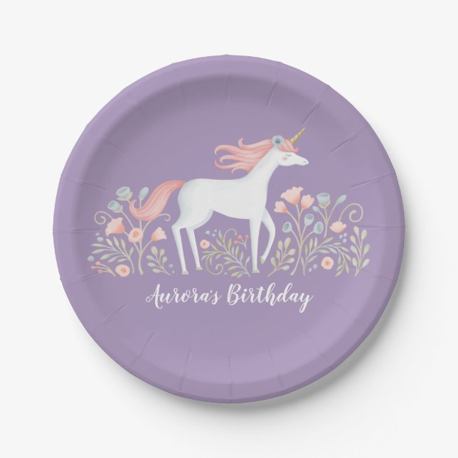Assiettes En Carton Anniversaire de la licorne (Devant)