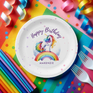 Assiettes En Carton Anniversaire de la licorne arc-en-ciel magique