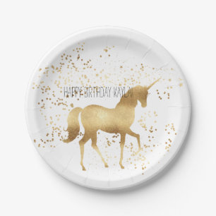 Assiettes En Carton Anniversaire de la licorne d'or