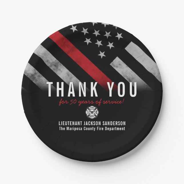 Assiettes En Carton Anniversaire de la retraite des pompiers Ligne rou (Devant)